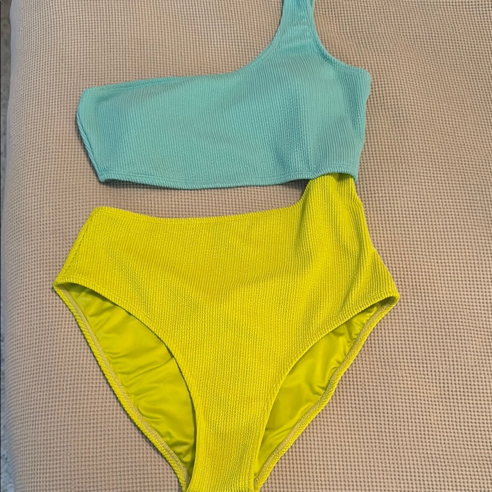 Blue by Rod Bettie  One-Shoulder one piece swimsuit in Green and Yellow